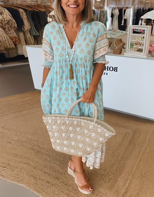 Vestido bohemio con mangas farol