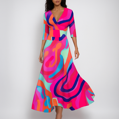 Summer-ready bohemian maxi dress with V-neck