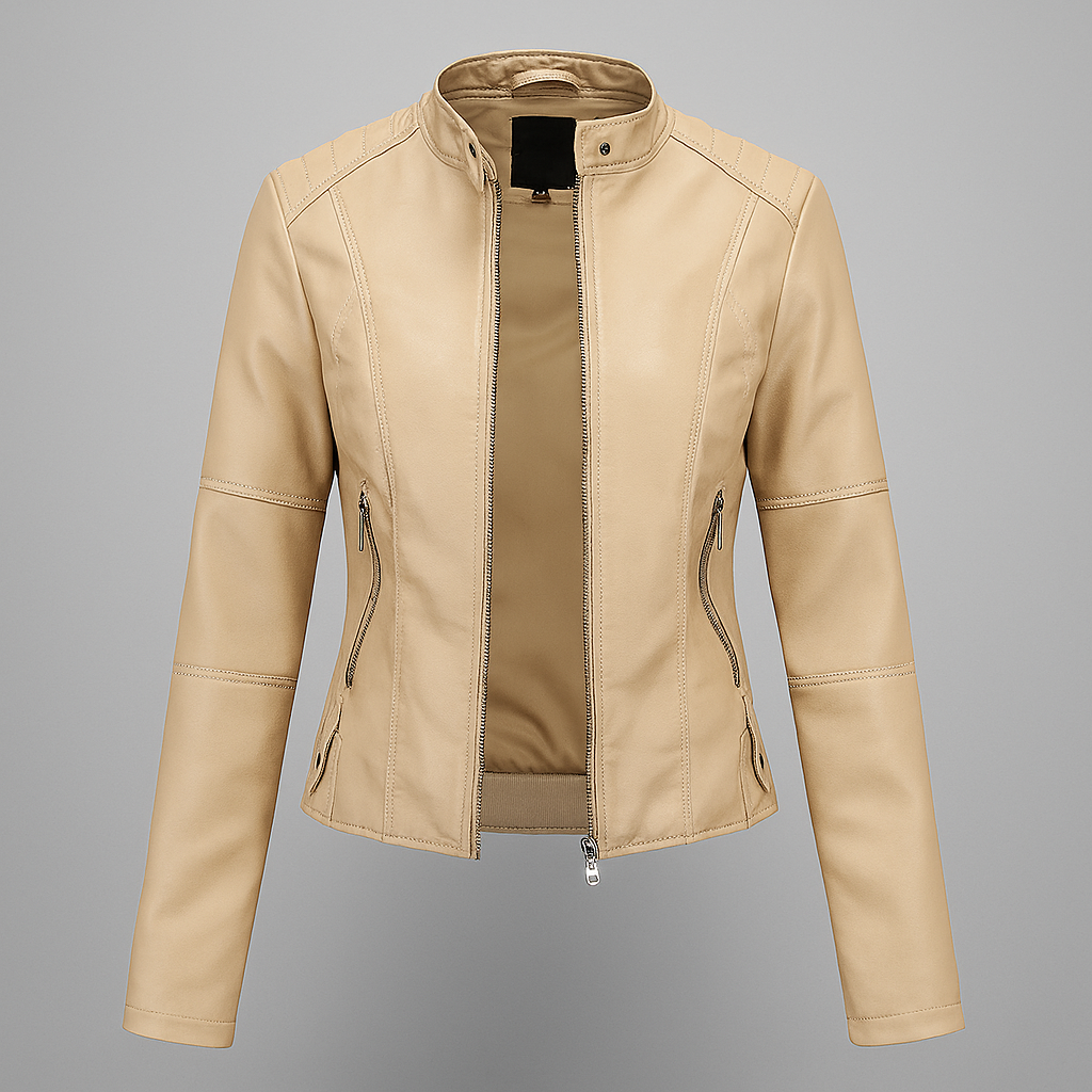 Tailored Red Leather Motorcycle Jacket for Women
