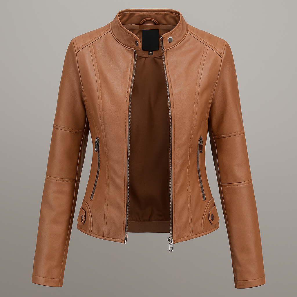 Tailored Red Leather Motorcycle Jacket for Women