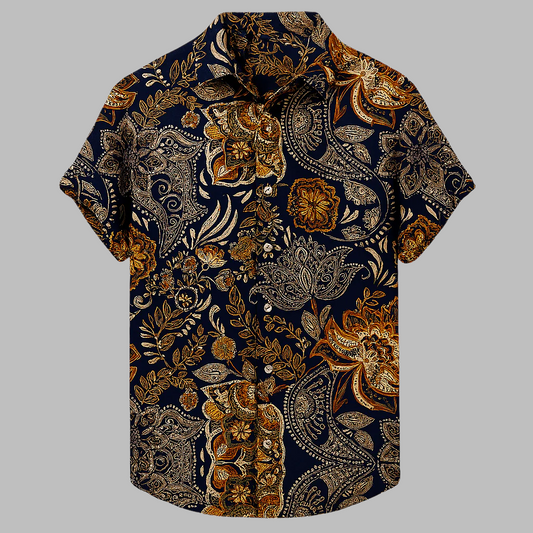 Camisa tribal de lino para hombre estilo casual urbano