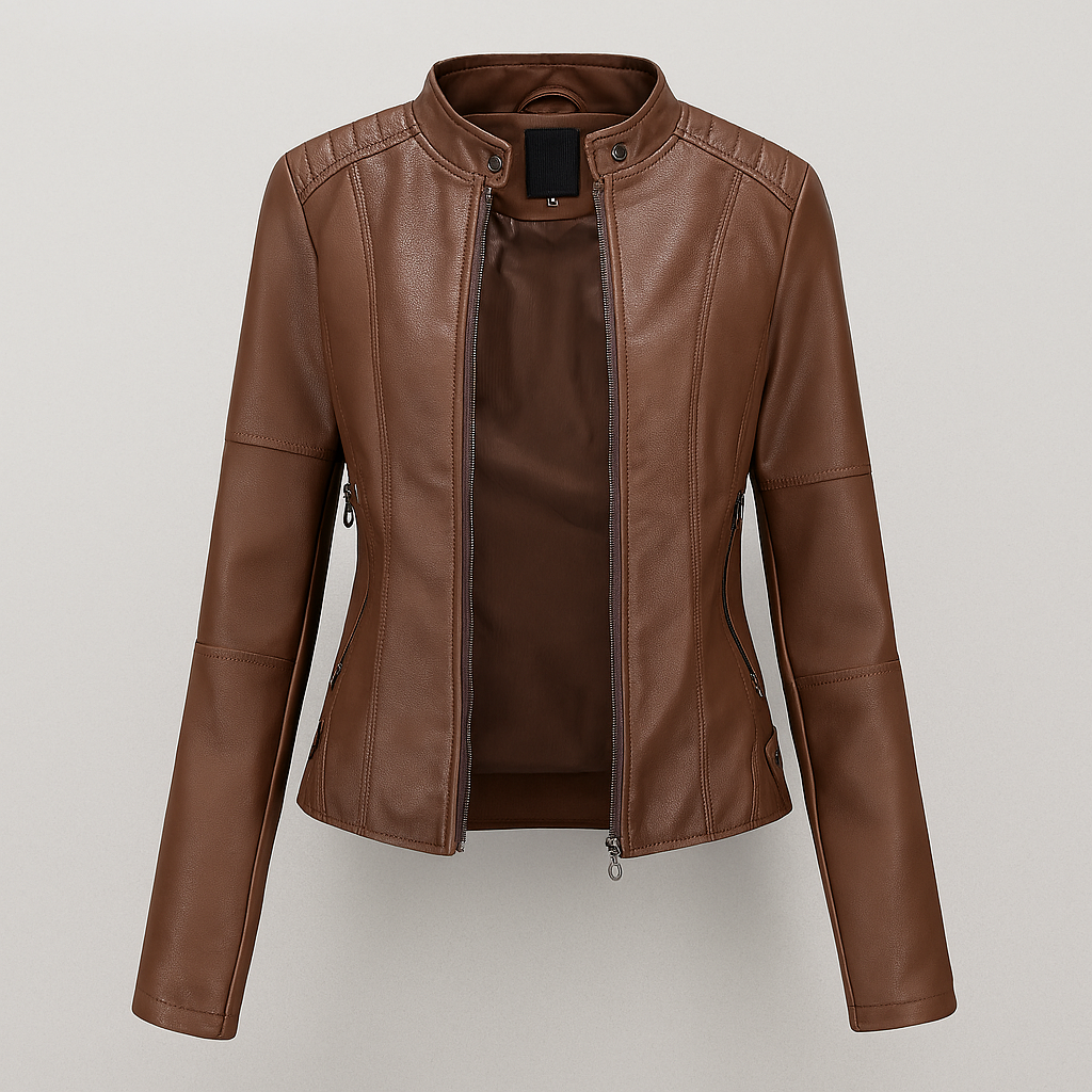 Tailored Red Leather Motorcycle Jacket for Women