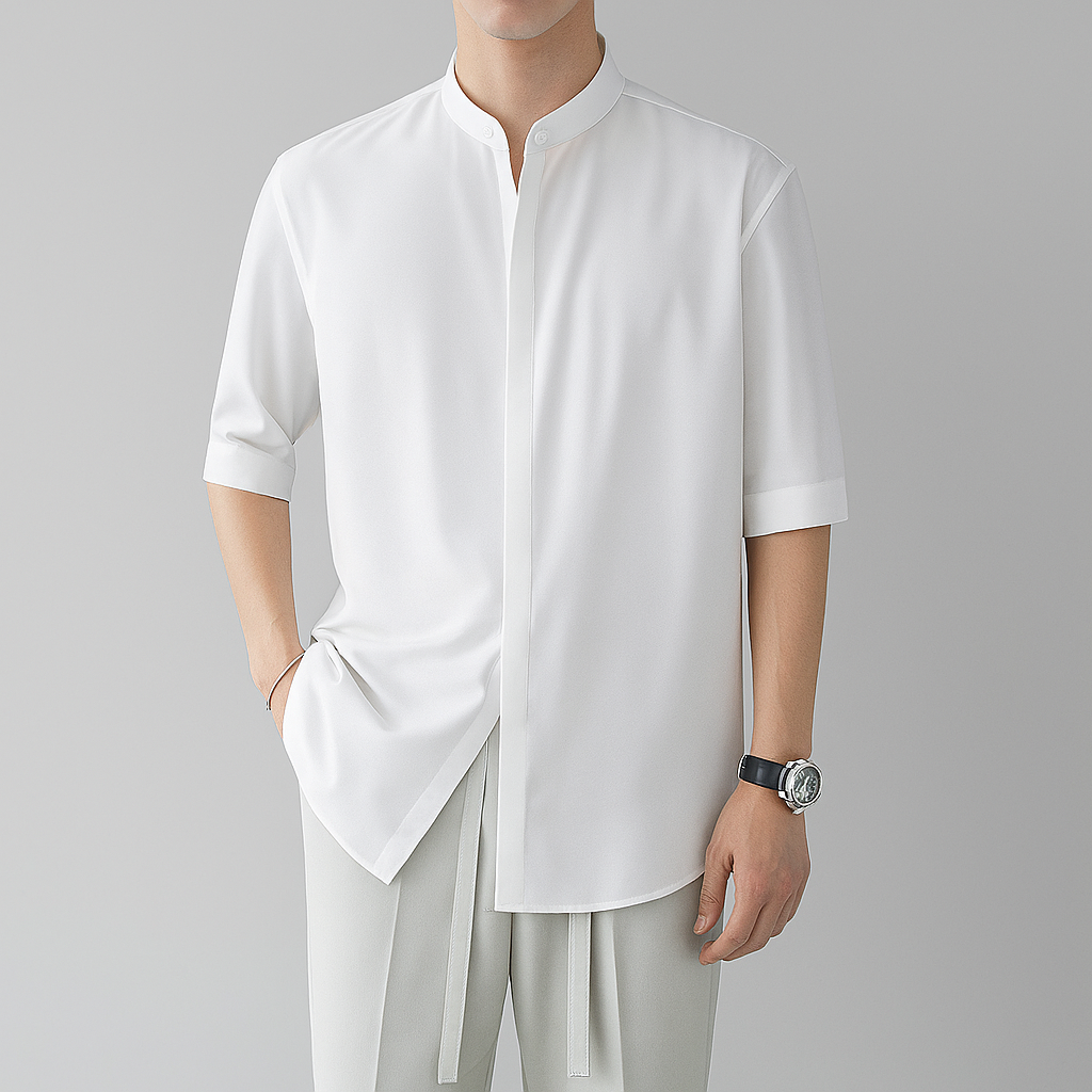 Men's Long Sleeve Shirt with Mandarin Collar