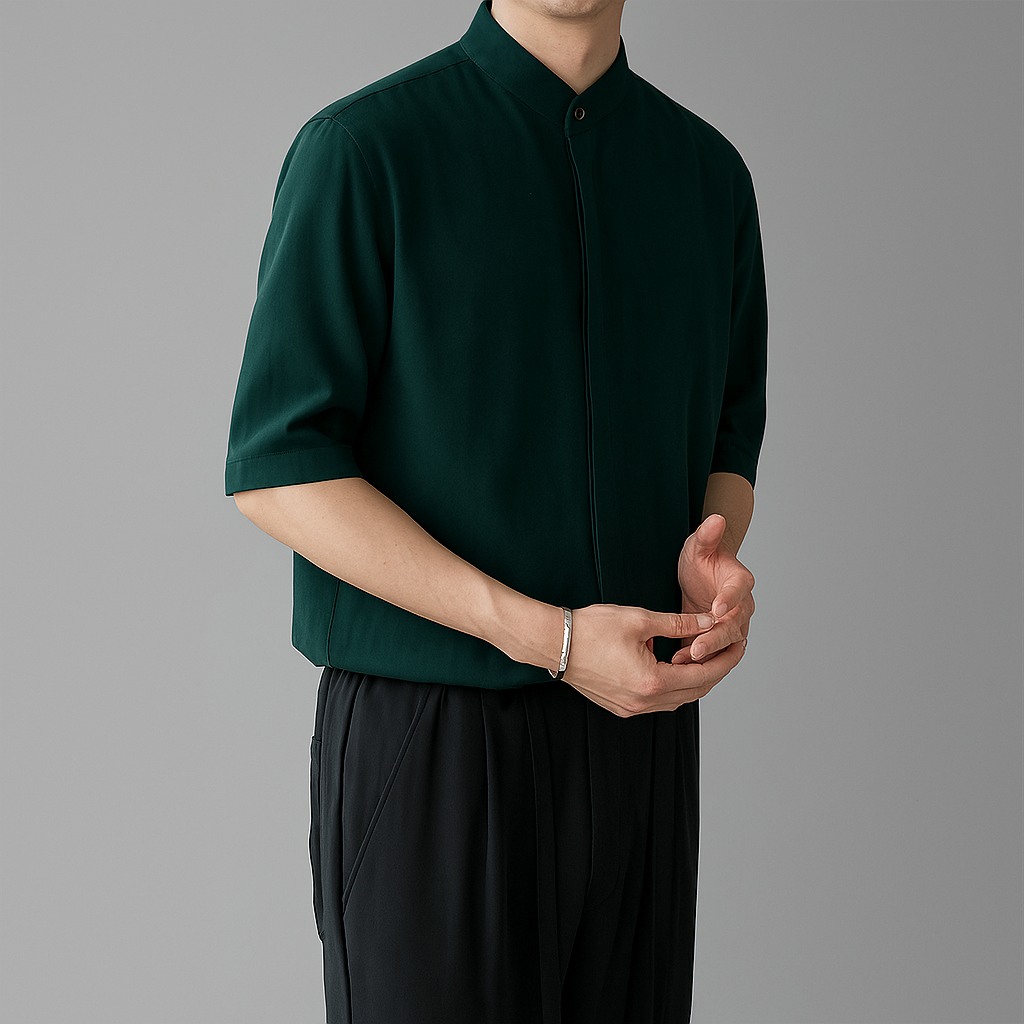 Men's Long Sleeve Shirt with Mandarin Collar