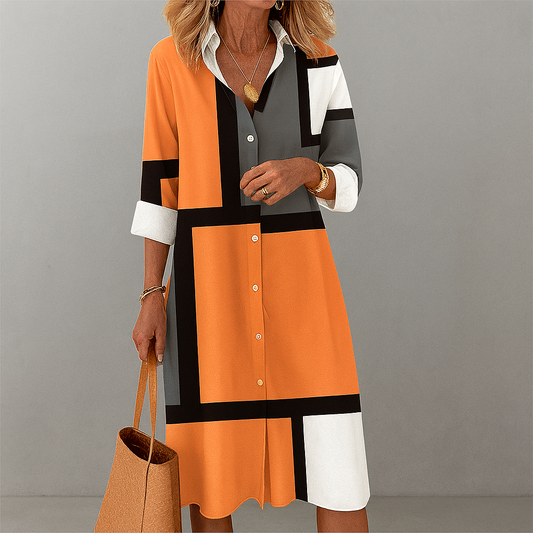 Vestido camisa para mujer con patrón geométrico