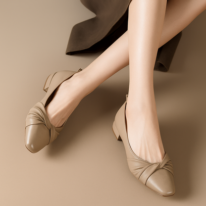 Low heel, soft leather shoes with pointed toe for women