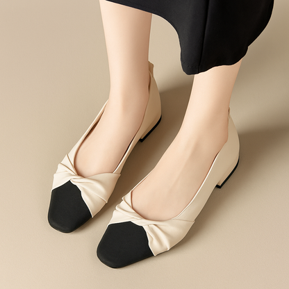 Low heel, soft leather shoes with pointed toe for women