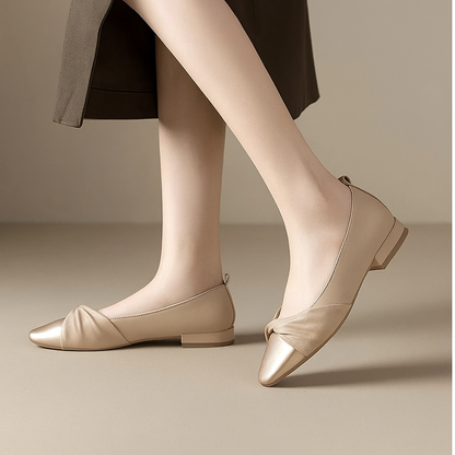 Low heel, soft leather shoes with pointed toe for women