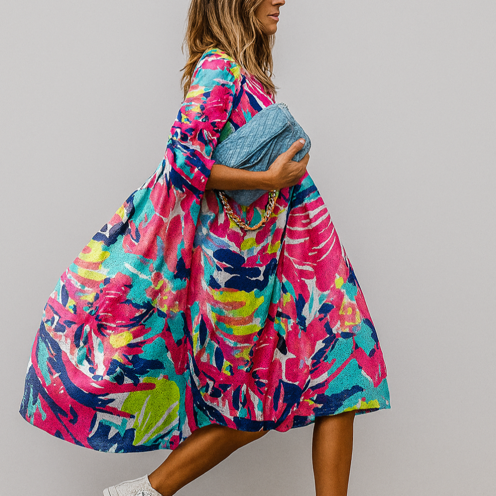 Oversized Midi Dress with Floral Print