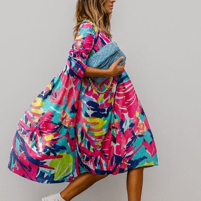 Oversized Midi Dress with Floral Print