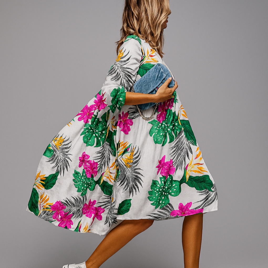 Oversized Midi Dress with Floral Print