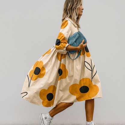 Oversized Midi Dress with Floral Print