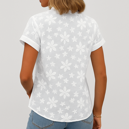 Summer Ladies' Blouse with Short Sleeves and Floral Print