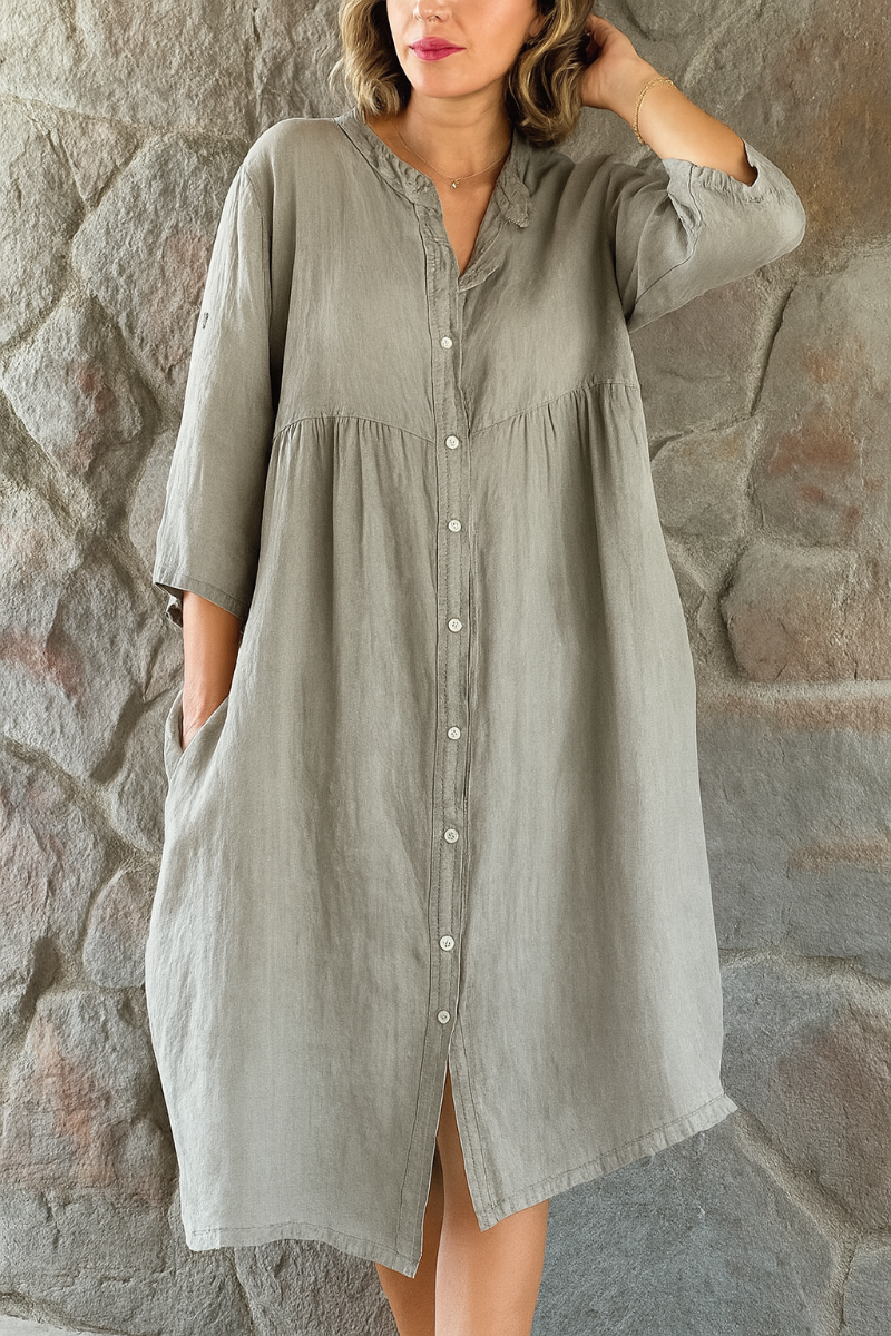 Relaxed Cotton-Linen Shirt Dress