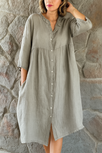Relaxed Cotton-Linen Shirt Dress