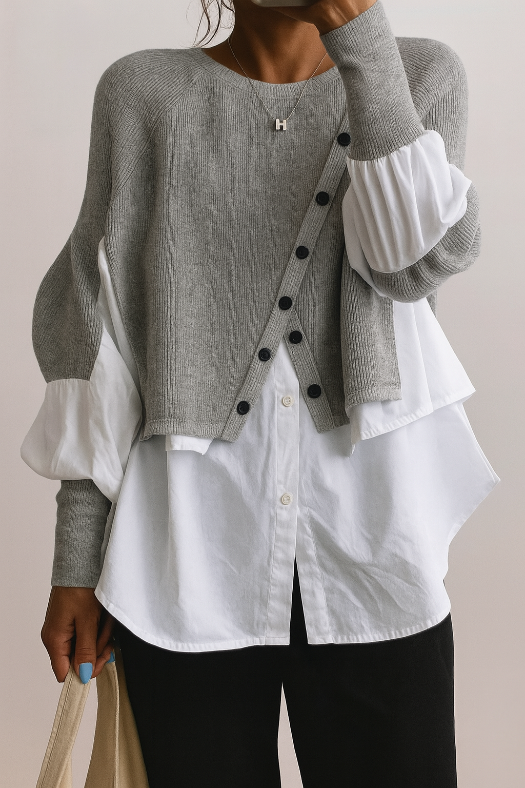 Jersey dos en uno con bajo de blusa blanca