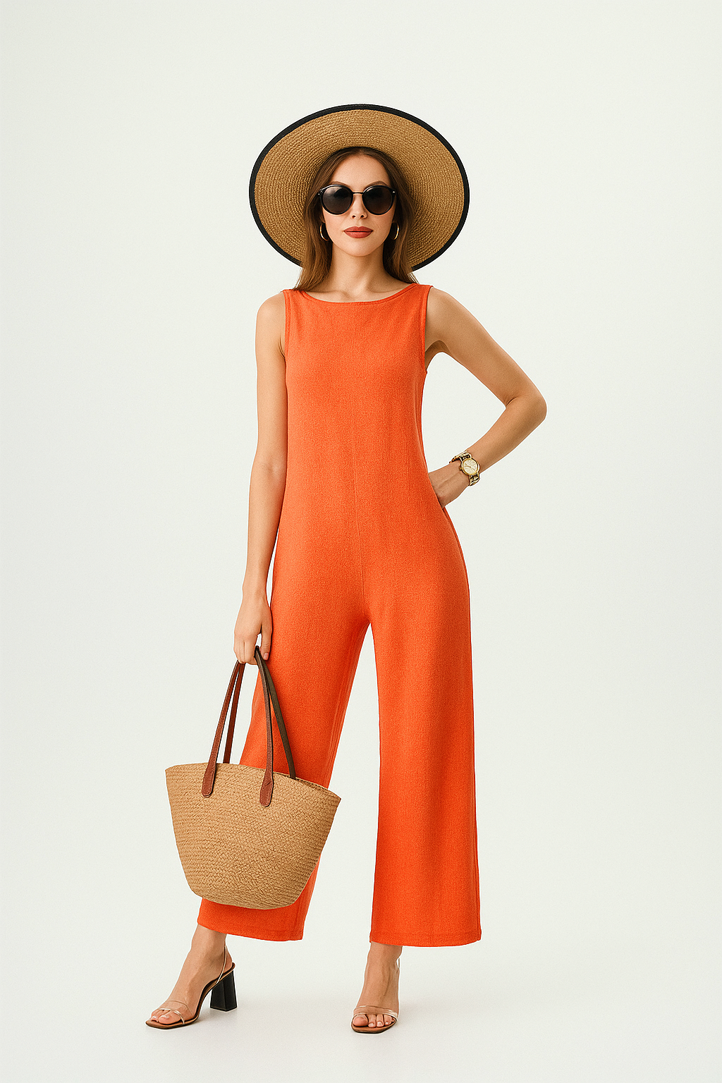 Stijlvolle oranje jumpsuit met elegante details