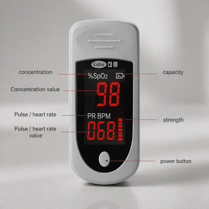 Digitális pulzoximéter | LED-kijelző, hordozható | Oxigéntelítettség