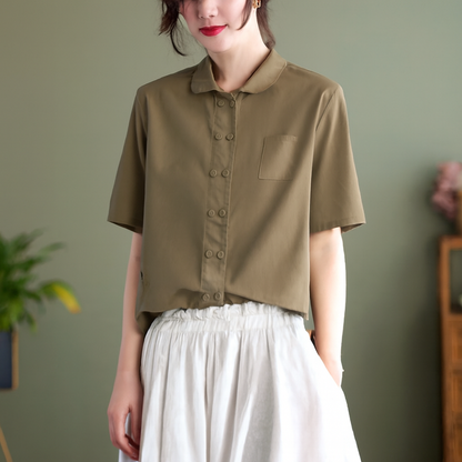 Relaxed Fit Cotton and Linen Blouse for Women