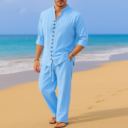 Men's Vintage Cotton-Linen Blend Pullover Shirt