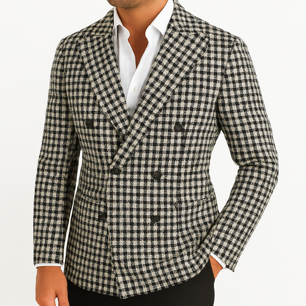 Men's Checked Double-Breasted Blazer
