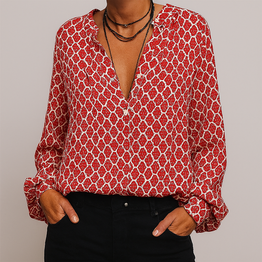 Blusa elegante estampada con escote en V