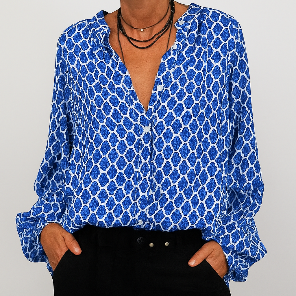 Printed Elegant Blouse with V-Neck