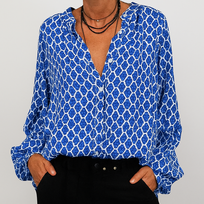 Printed Elegant Blouse with V-Neck