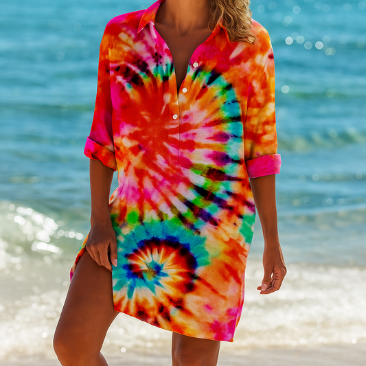Vestido corto ligero y fluido estilo bohemio para mujer