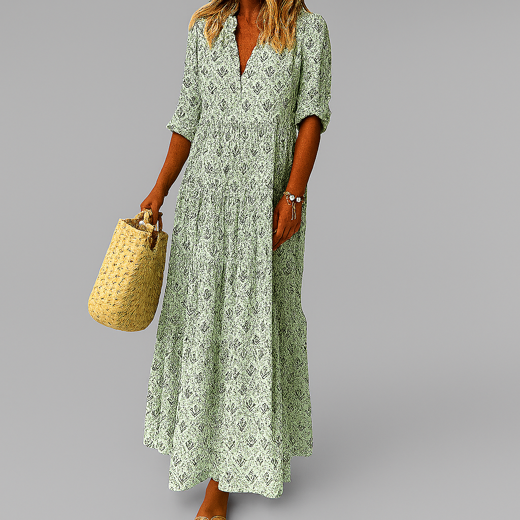 Vintage Print Lightweight Cotton Maxi Dress for Women