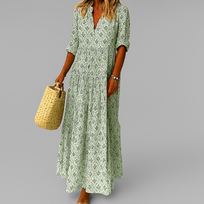Vintage Print Lightweight Cotton Maxi Dress for Women