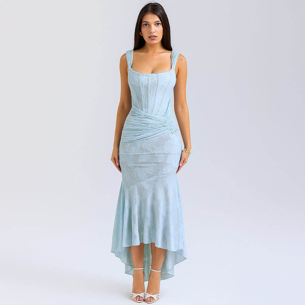 Satin Mermaid Evening Dress with Ruched Waist