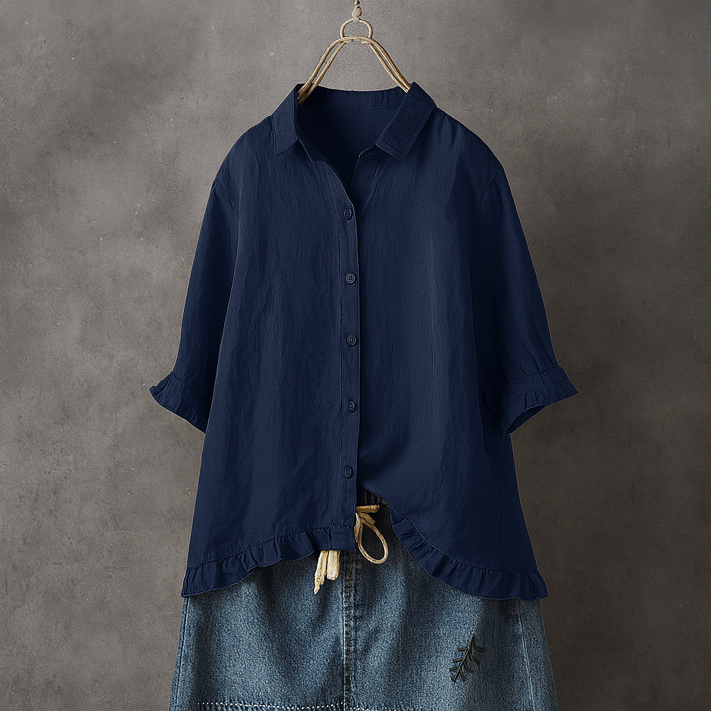 Cotton blouse with buttons and pleated hem