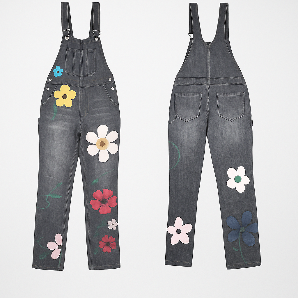 Ladies' Denim Jumpsuit with Floral Print