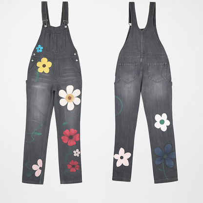 Ladies' Denim Jumpsuit with Floral Print