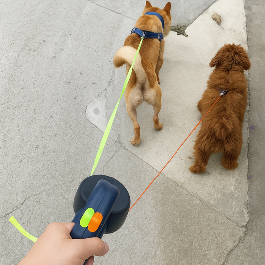 Correa doble retráctil para perros con rotación de 360°