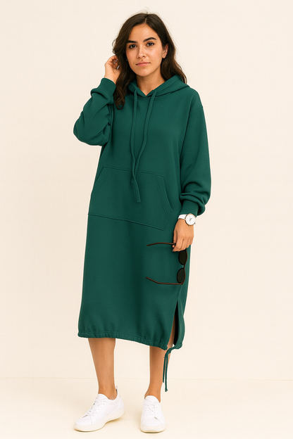 Winter Hoodie Dress Women Midi Hooded