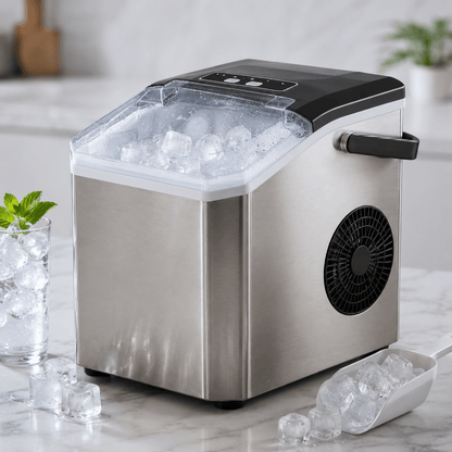 Stainless Steel Ice Cube Maker with Transparent Lid for Fresh Ice Cubes