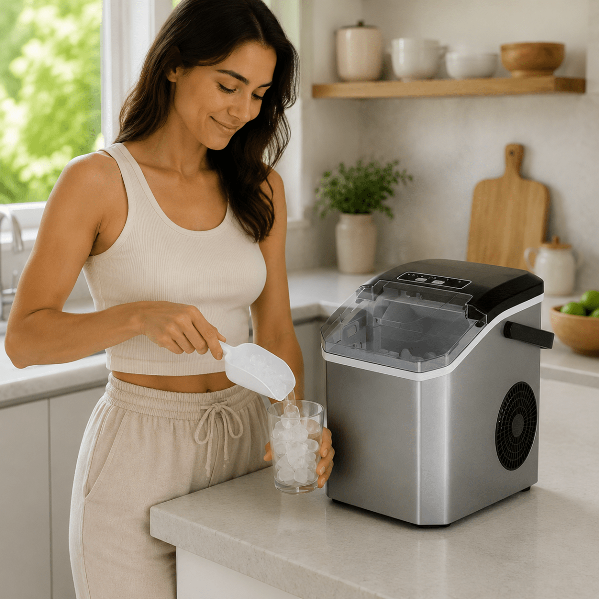 Máquina de acero inoxidable para hacer cubitos de hielo con tapa transparente para cubitos frescos