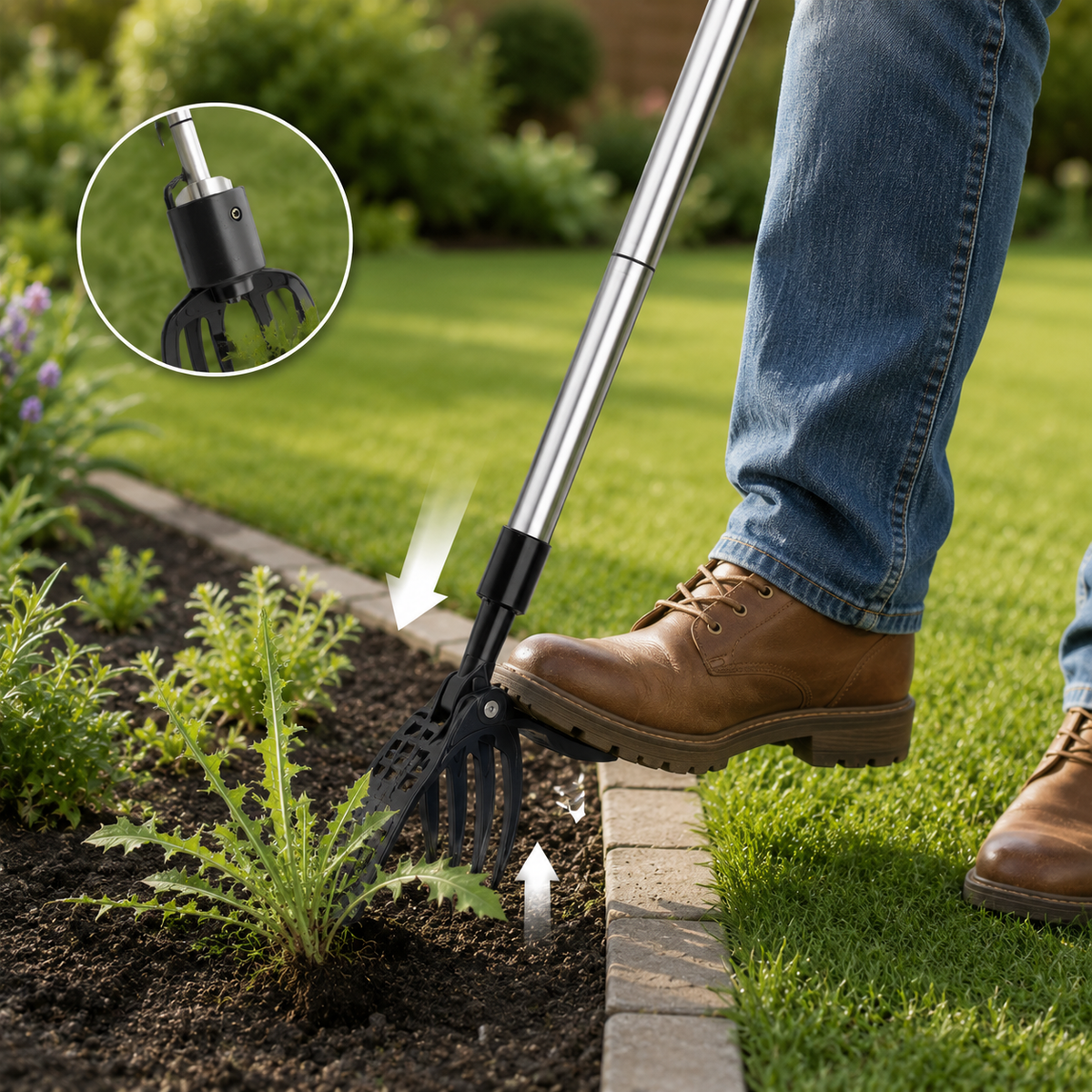 Detachable Weed Remover - Stainless Steel - Adjustable Long Handle