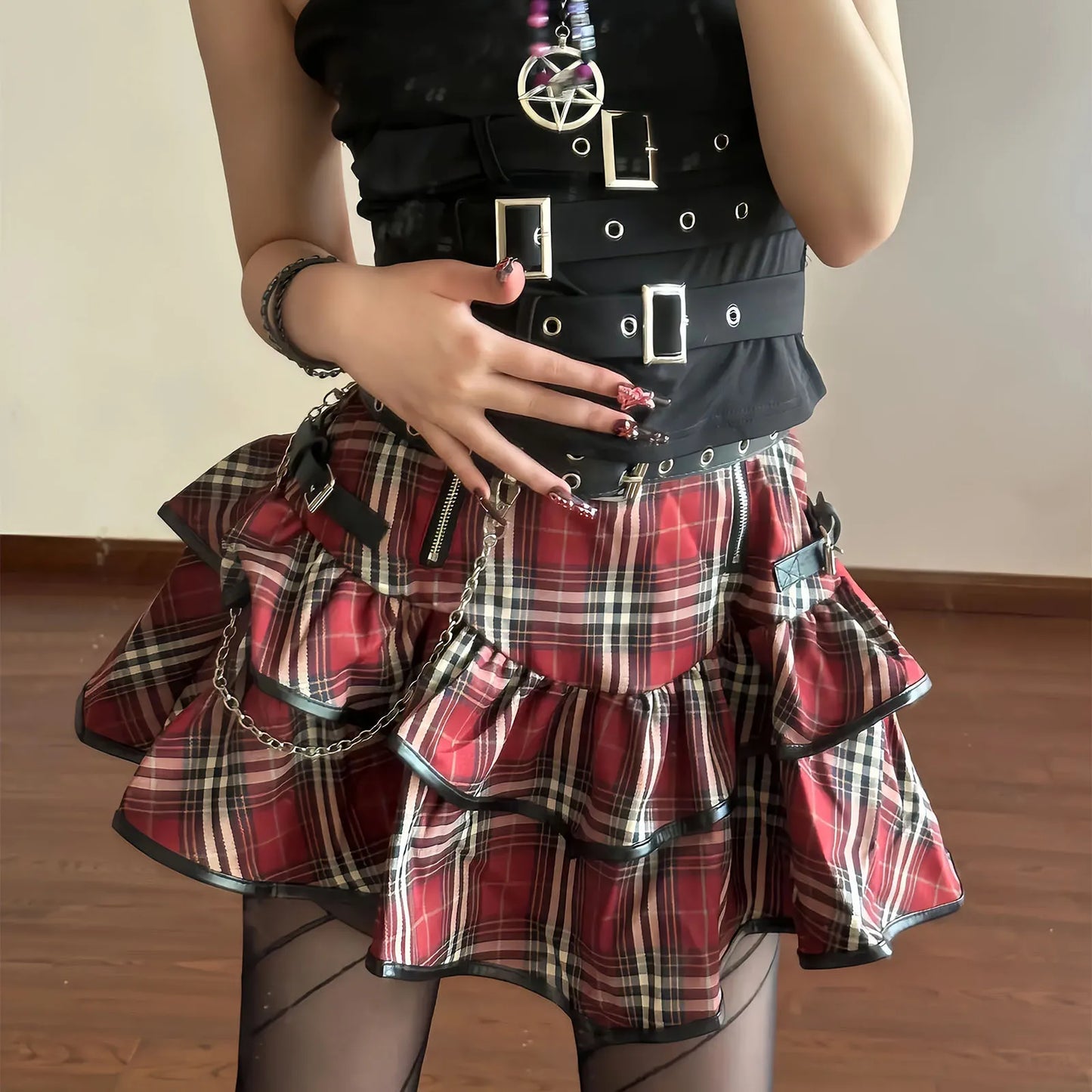 Checked Mini Skirt with Ruffles - Kennedy