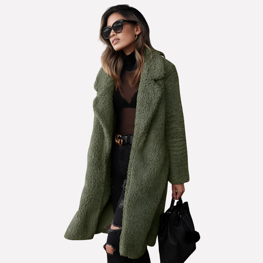 Abrigo largo de peluche para mujer