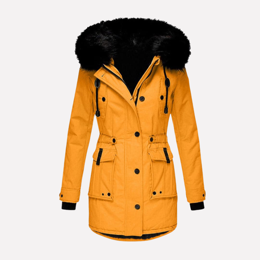 Chaqueta parka para mujer con capucha y bolsillos con solapa