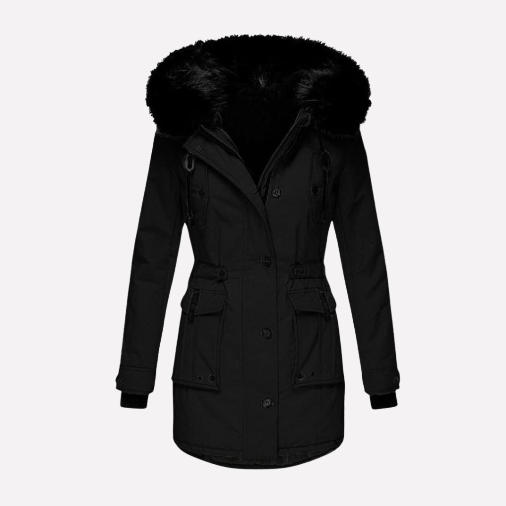 Parka da donna con cappuccio e tasche con patta