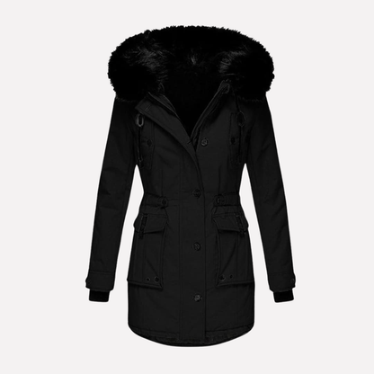 Parka da donna con cappuccio e tasche con patta