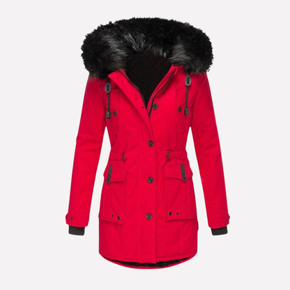 Parka da donna con cappuccio e tasche con patta