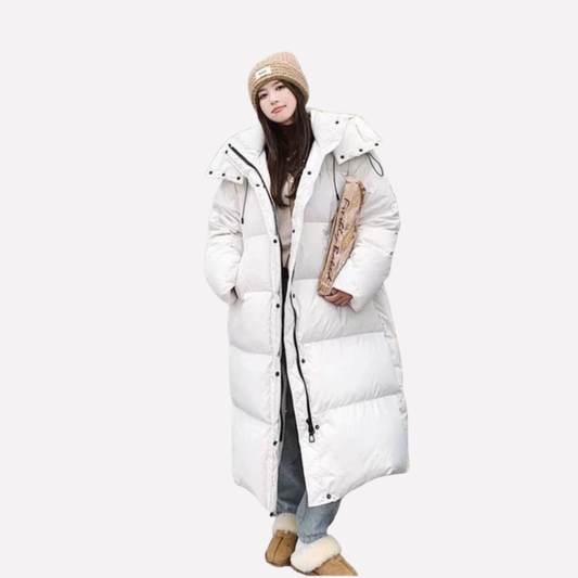 Chaqueta larga acolchada para mujer con capucha