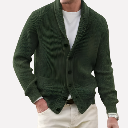 Men's Cardigan with Shawl Collar and Button Front