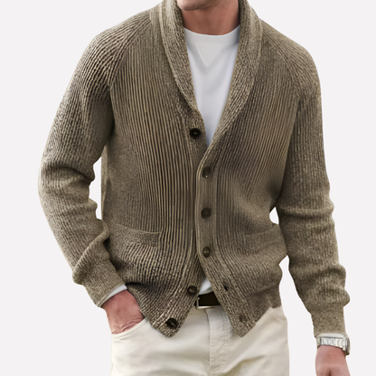 Men's Cardigan with Shawl Collar and Button Front