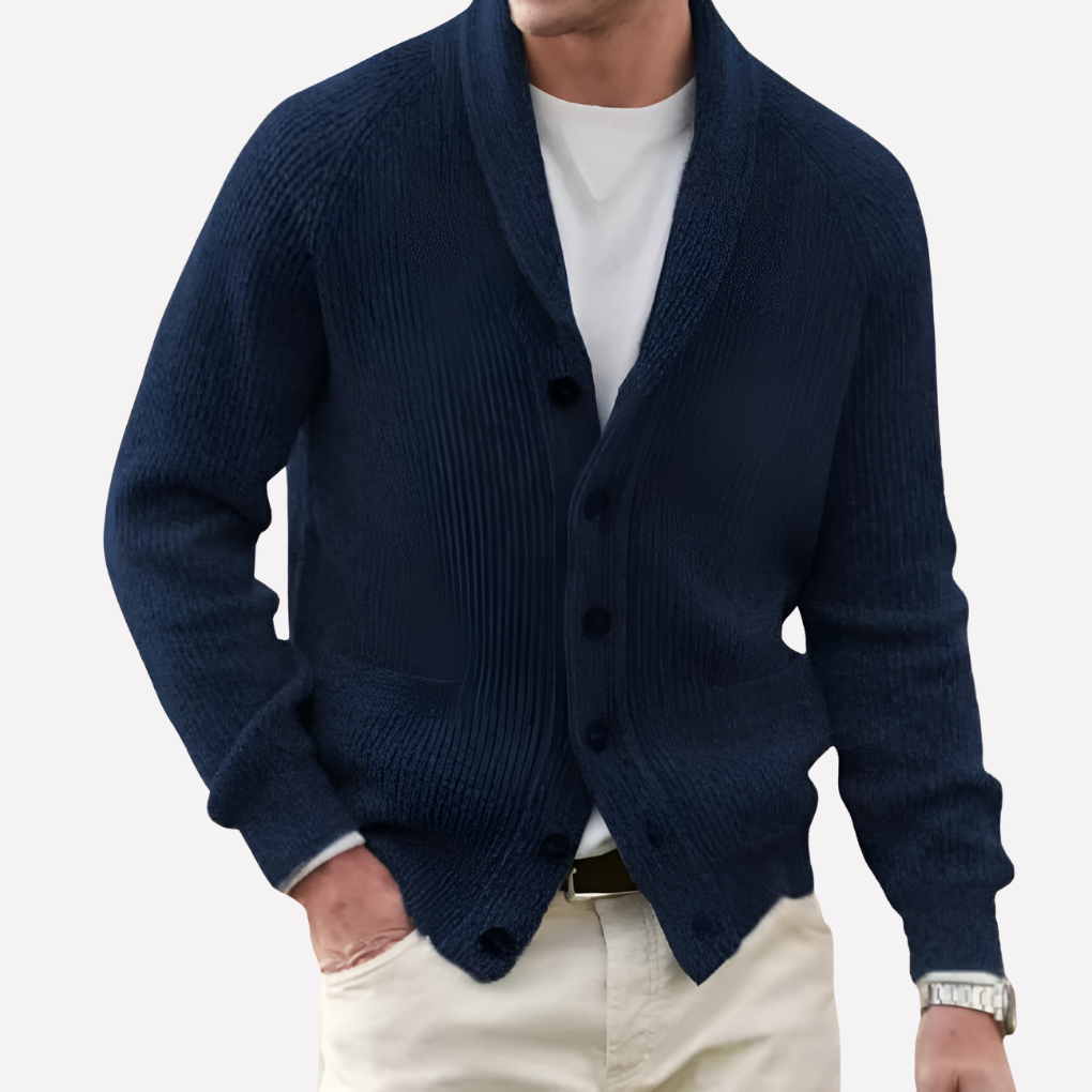 Men's Cardigan with Shawl Collar and Button Front